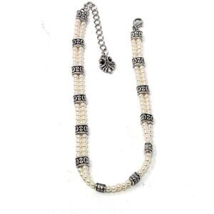 Brighton Lady Jane Necklace Silver Plated Faux Pearl Double Strand Choker Collar